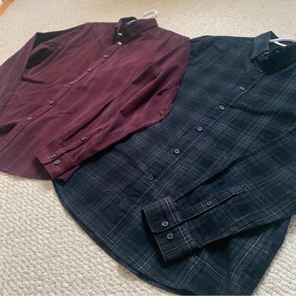 Two Corduroy Express Button-Down Shirts - Burgundy and Black - Picture 8 of 8